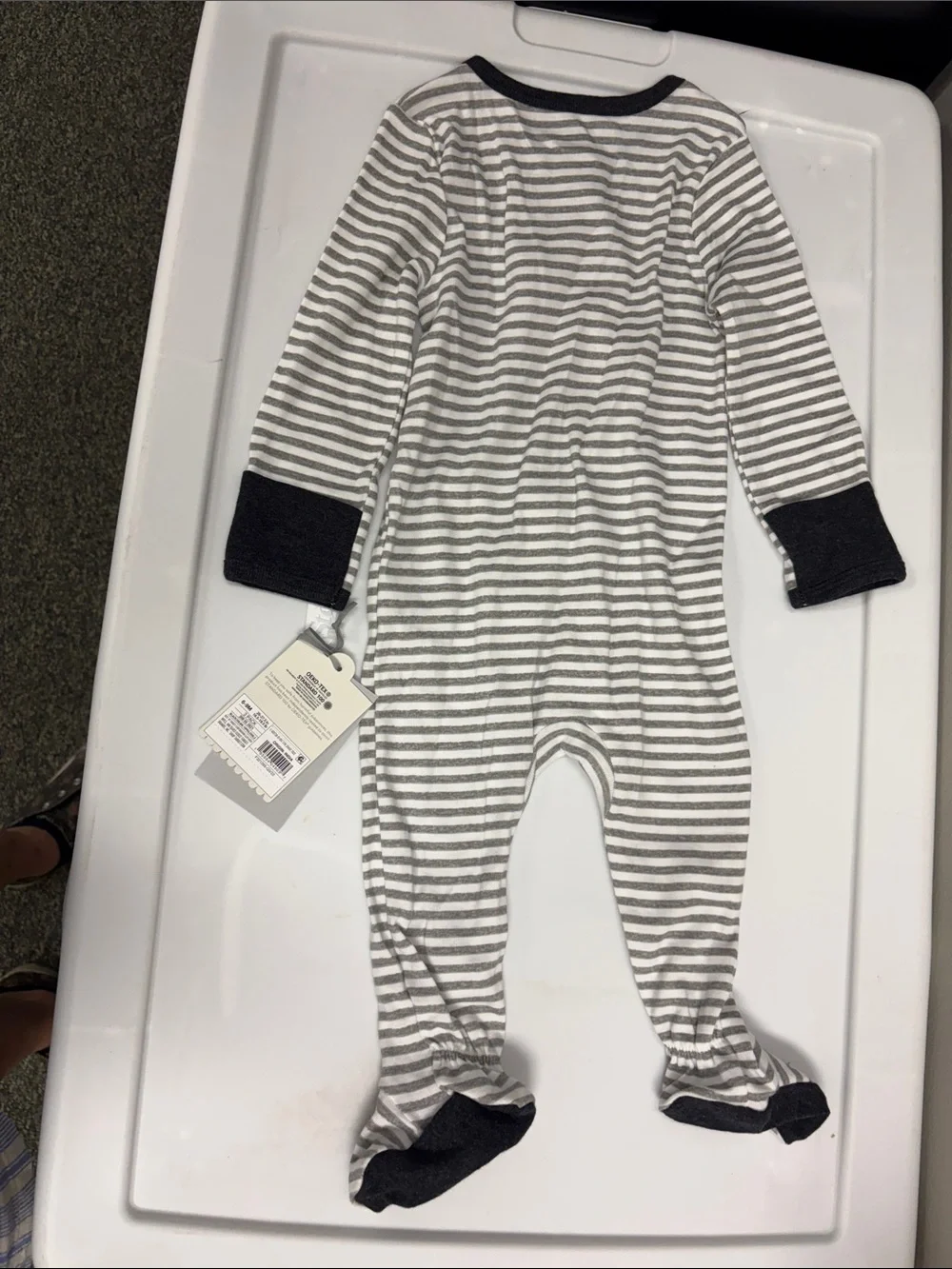 cloud island Gray & White Striped Bear Footed One-Piece